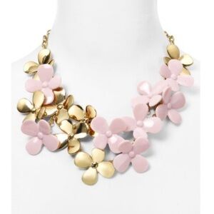 BAUBLEBAR Statement Bib Necklace with Gold Tone and Peachy Pink Resin Daisies